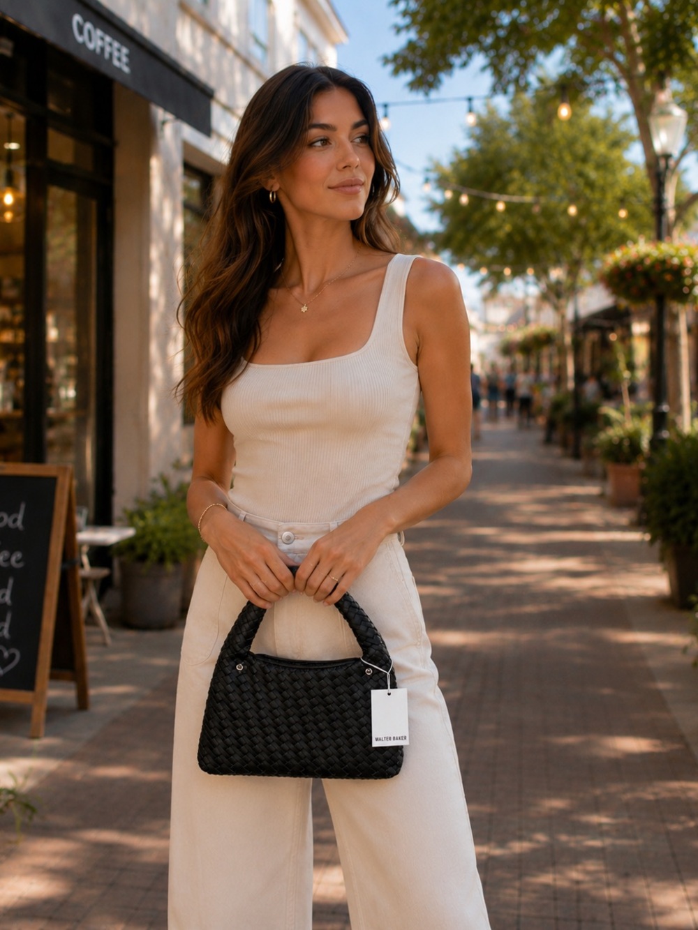 Walter Baker Black Woven Shoulder Bag with Padded Handle